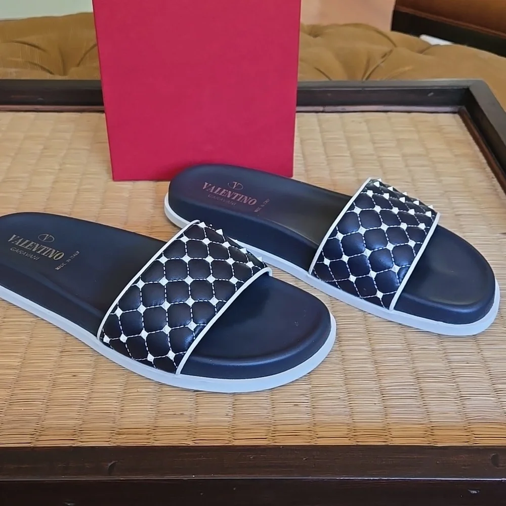 VALENTINO  Studded Leather Pool Slide Sandals - Picture 2 of 4